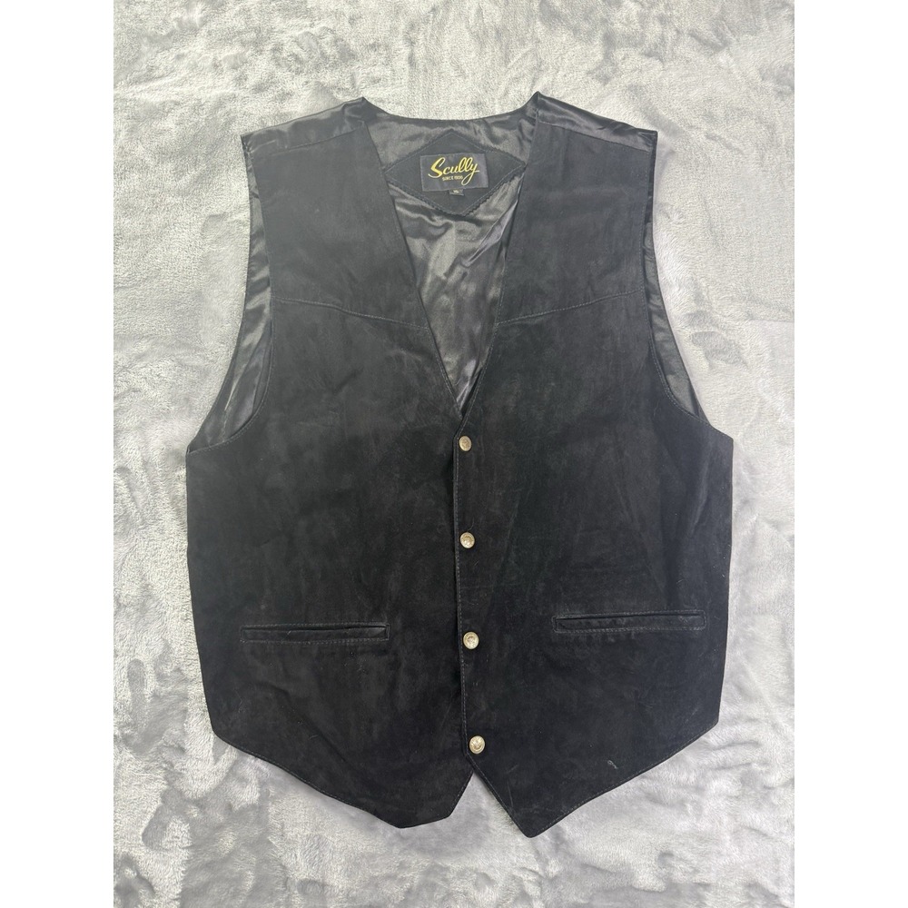 Scully Black Leather Button Vest Mens Size XL Western Waist Coat
